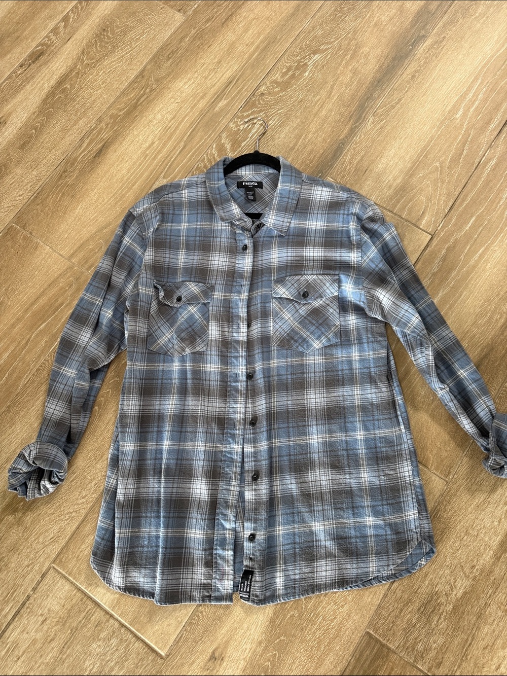 Large RSQ Blue Gray Plaid Button-Up Shirt - Casual Flannel